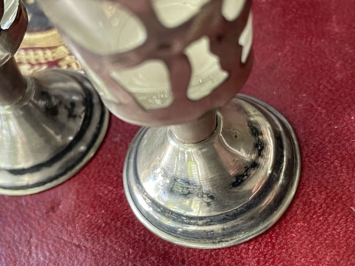 Série de six verres à liqueurs argent et verre -photo-6