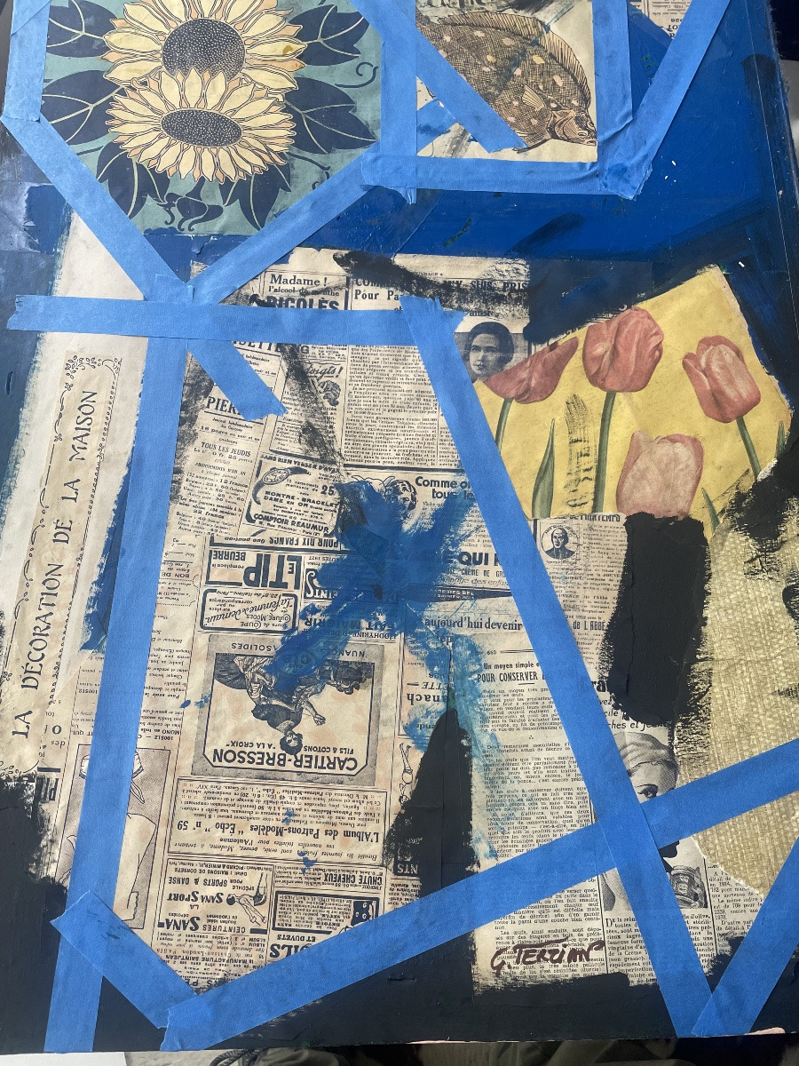 Collages journaux  et huile de Terzian Georges -photo-2