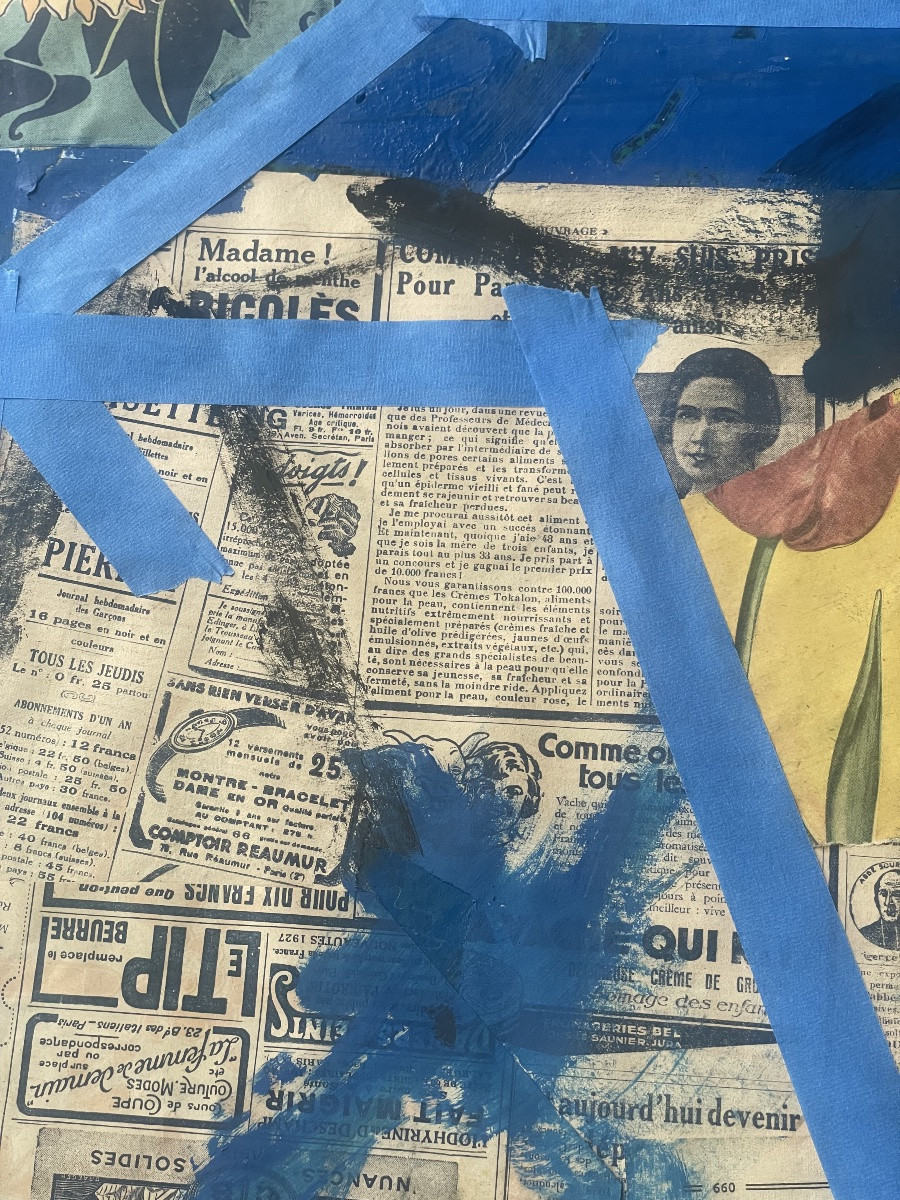 Collages journaux  et huile de Terzian Georges -photo-3