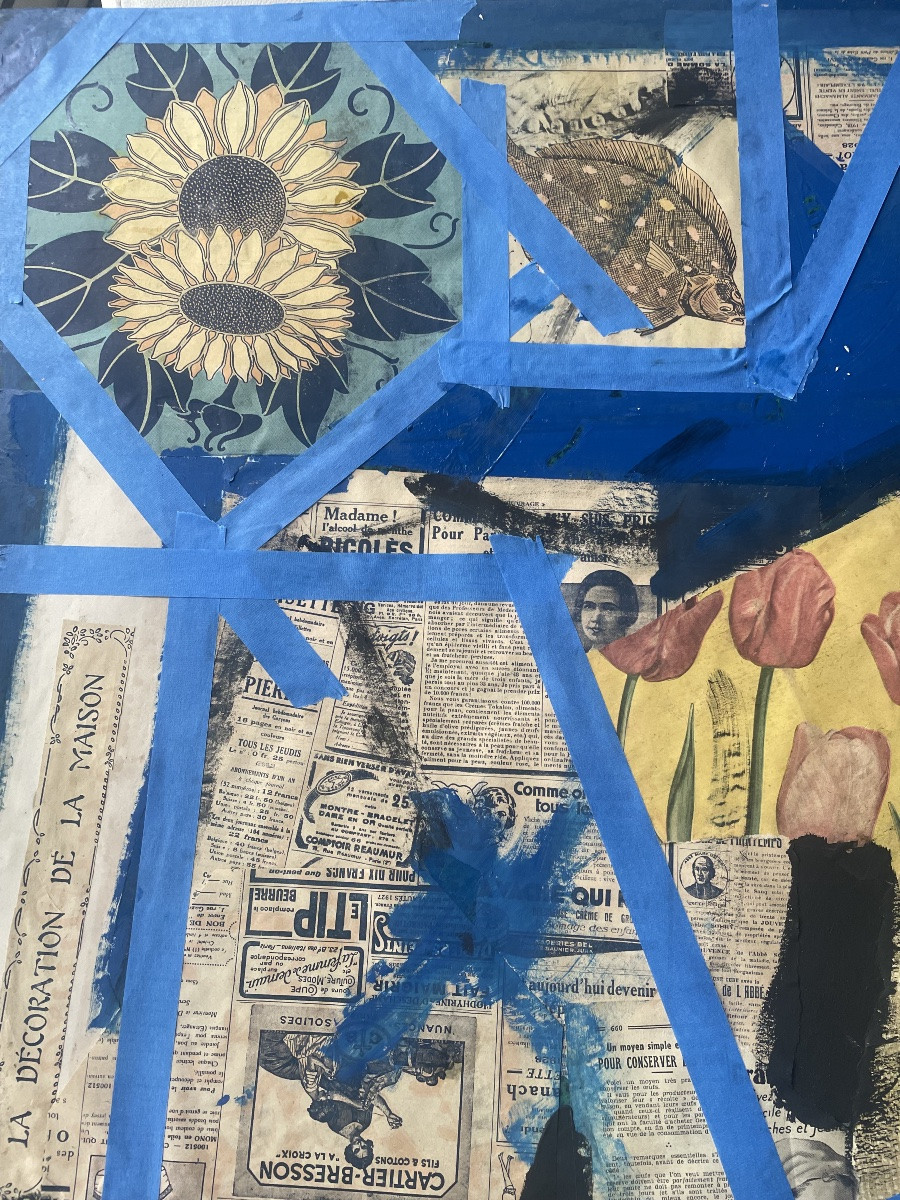 Collages journaux  et huile de Terzian Georges -photo-4