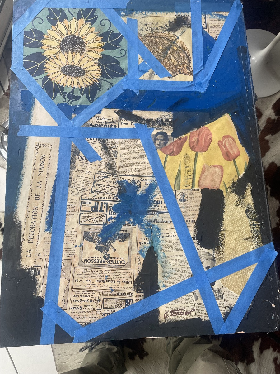 Collages journaux  et huile de Terzian Georges -photo-1