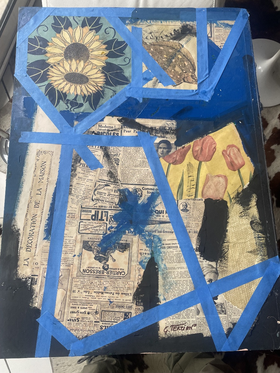 Collages journaux  et huile de Terzian Georges -photo-2