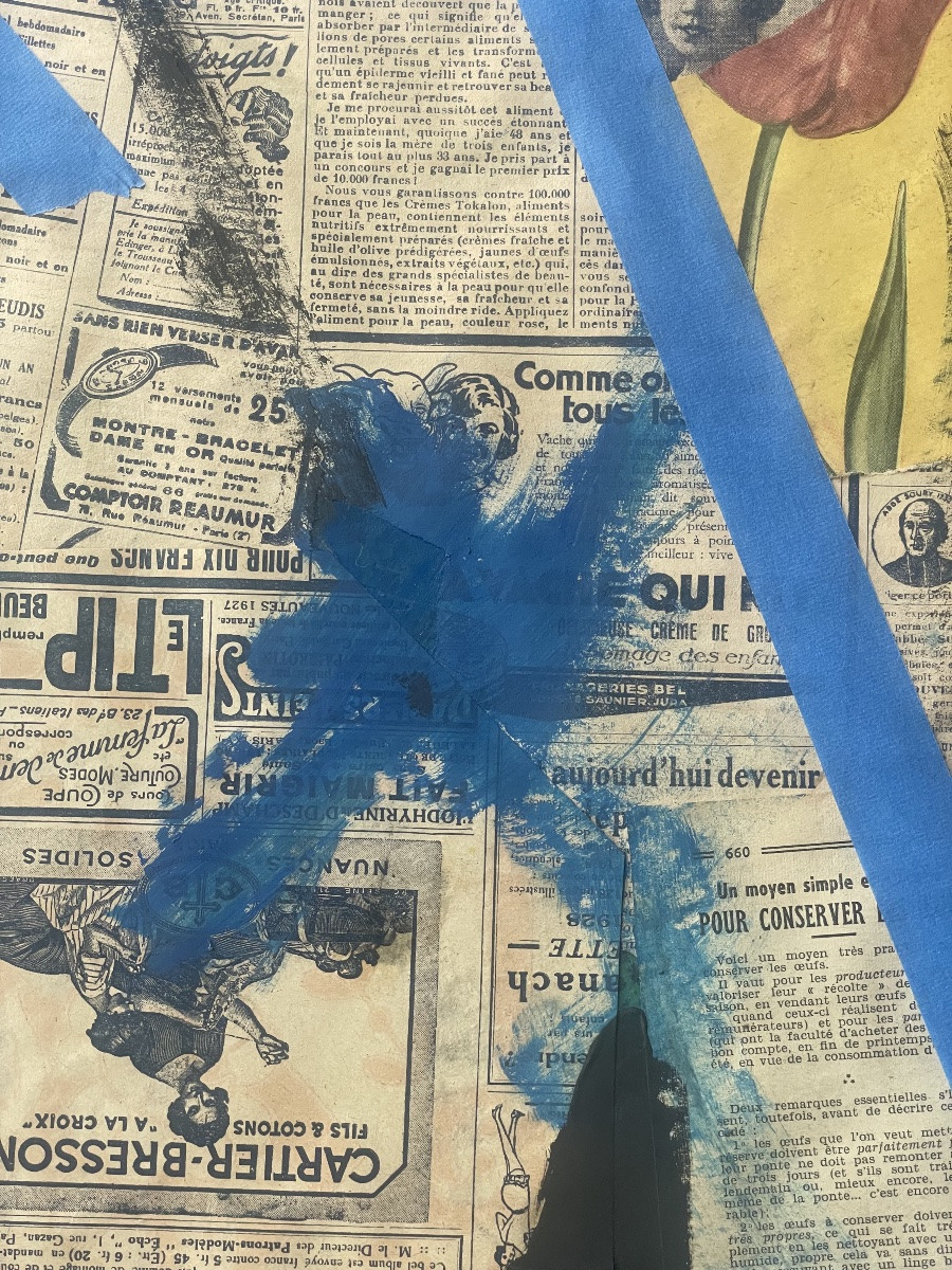Collages journaux  et huile de Terzian Georges -photo-3