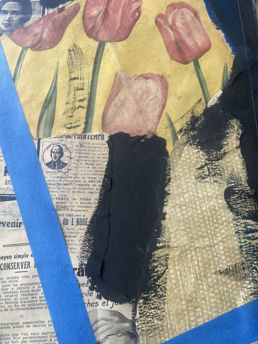 Collages journaux  et huile de Terzian Georges -photo-7