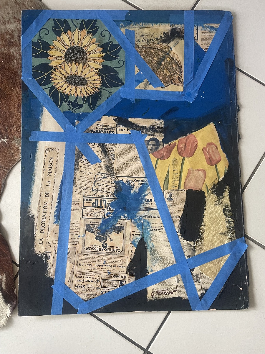 Collages journaux  et huile de Terzian Georges -photo-8