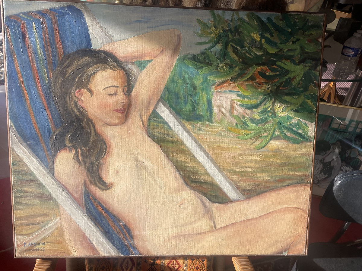 Jeune fille nue sur le transat -photo-1