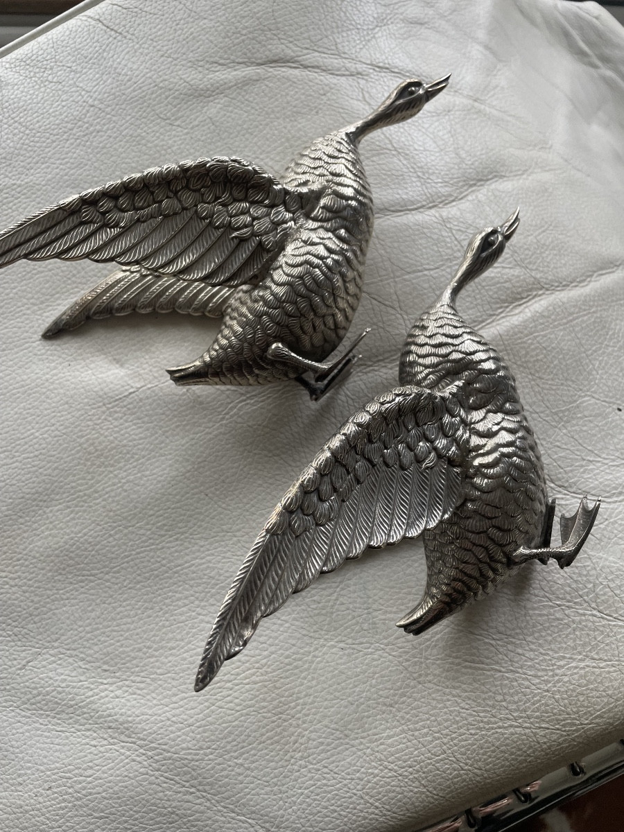 Paire d’oies en argent 