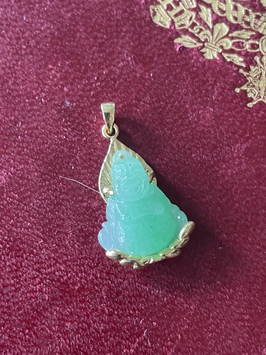 Pendentif porte bonheur or et jade Boudha -photo-2