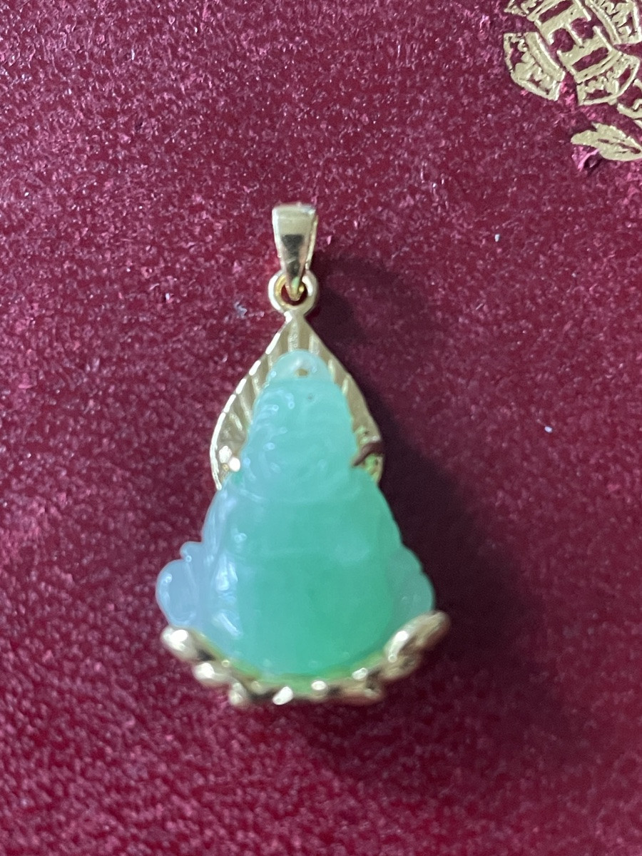 Pendentif porte bonheur or et jade Boudha -photo-4