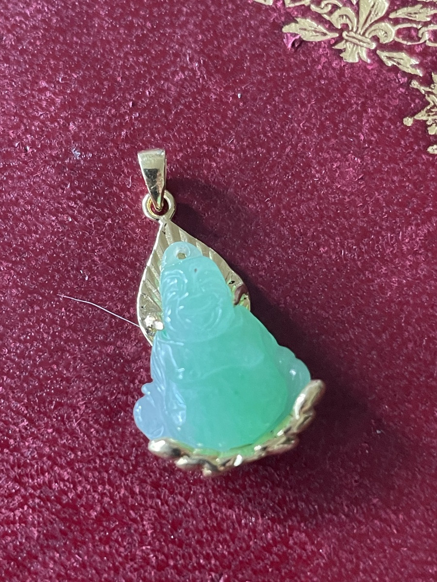 Pendentif porte bonheur or et jade Boudha -photo-5