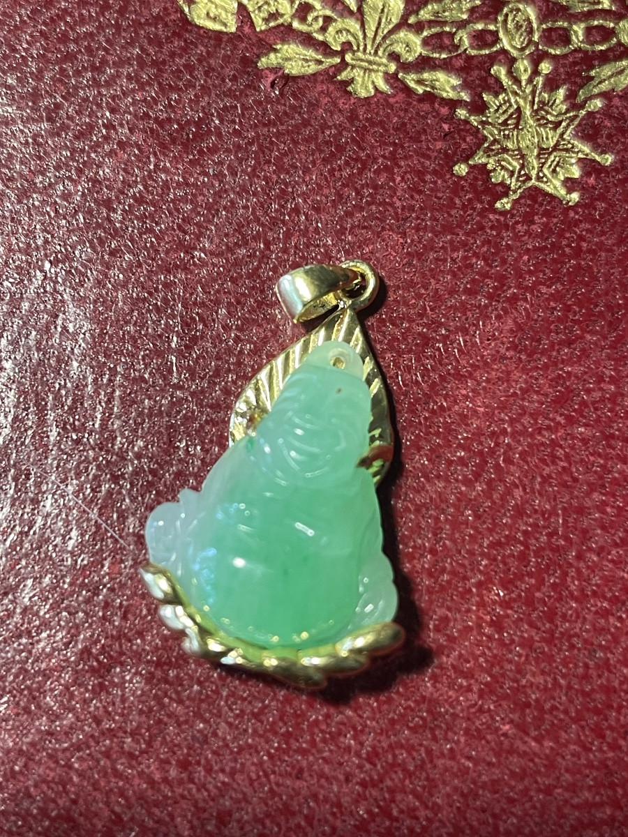 Pendentif porte bonheur or et jade Boudha -photo-8