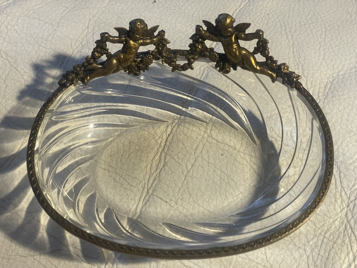 Vide poche cristal et angelots bronze -photo-5
