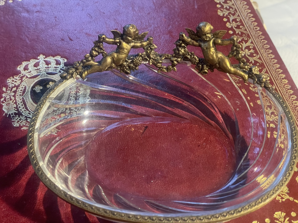 Vide poche cristal et angelots bronze 