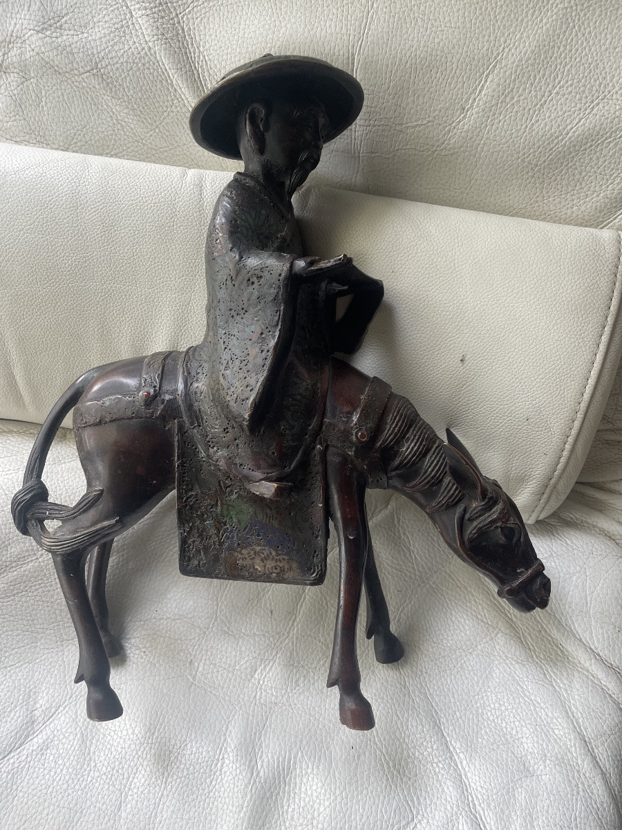 Bronze cloisonné de Toba et sa mule -photo-7
