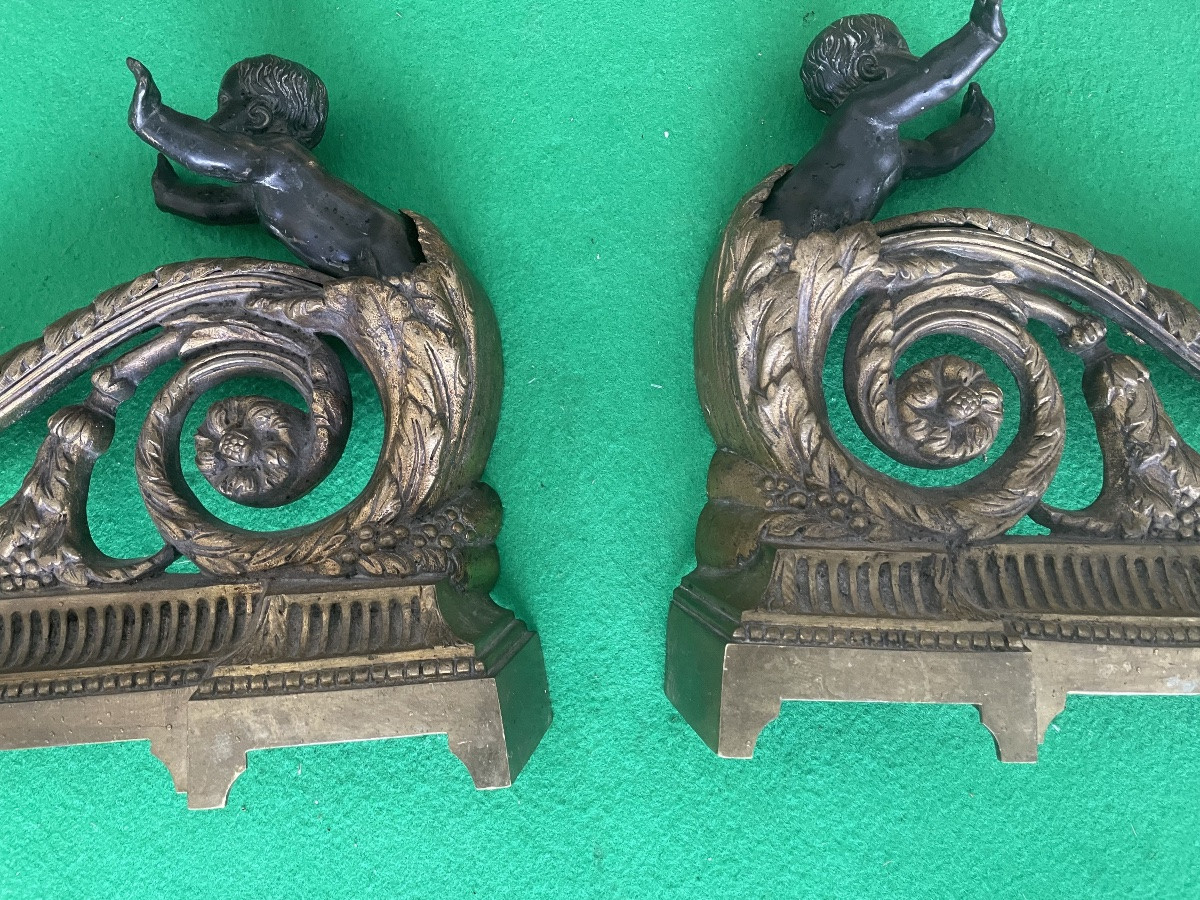 Chenets bronze  aux angelots -photo-2