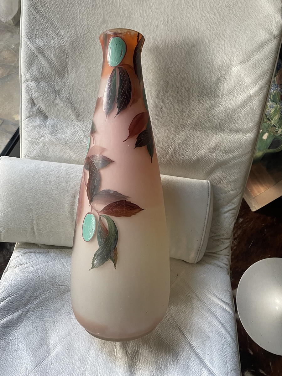 Enamelled Glass Vase With Plums 