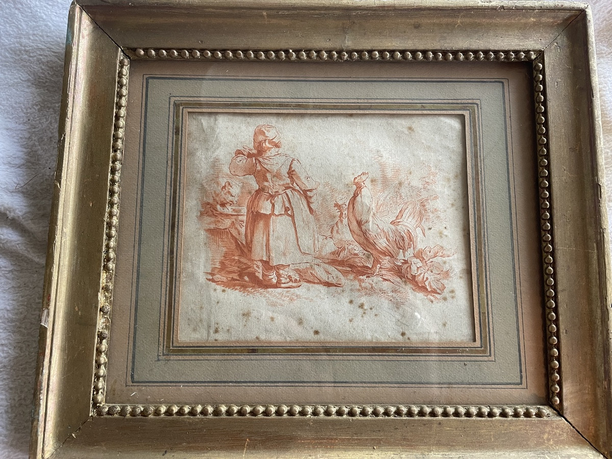 Dessin Sanguine XVIII eme la basse cour 