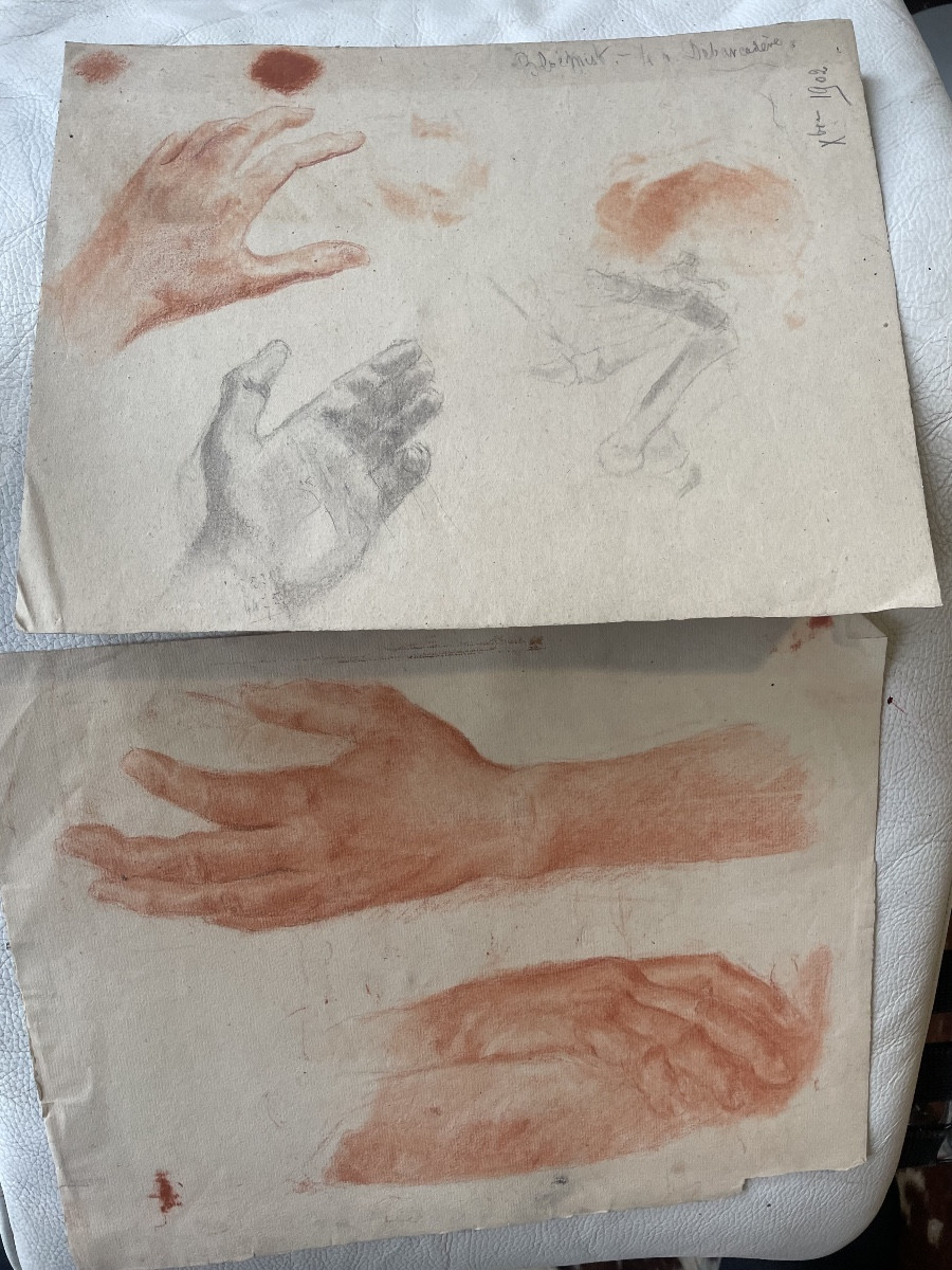 Study Of Hands, Sanguine Drawing