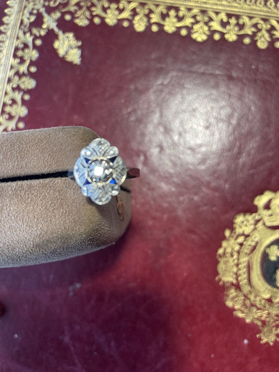 Art Deco Gold Ring With Diamonds And Sapphires -photo-2