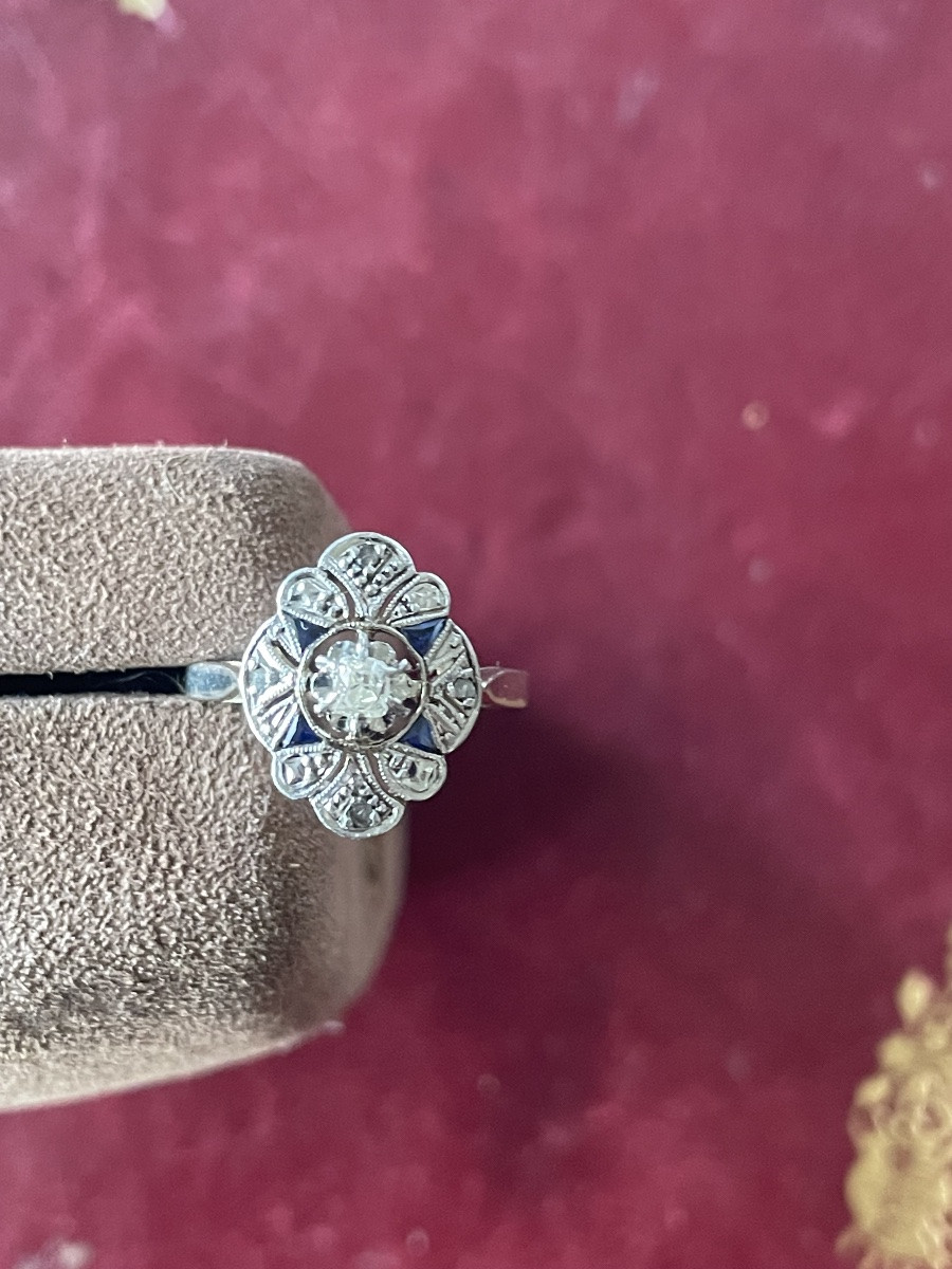 Art Deco Gold Ring With Diamonds And Sapphires -photo-3