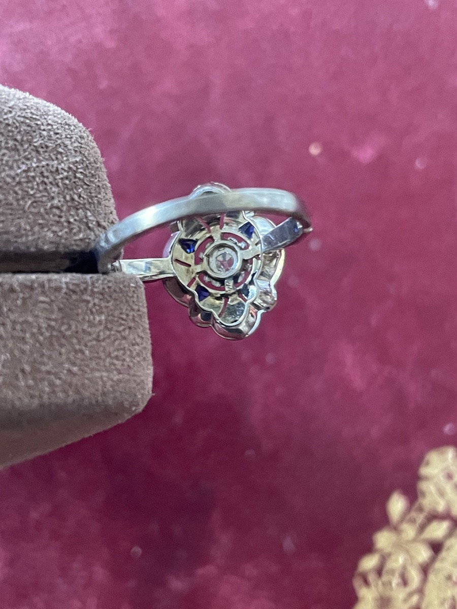 Art Deco Gold Ring With Diamonds And Sapphires -photo-4