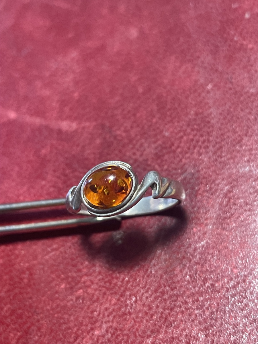 Silver And Amber Ring 