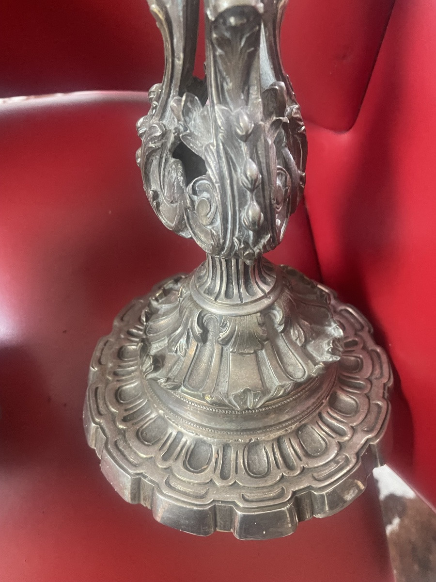 Paire de bougeoirs bronze argenté -photo-3