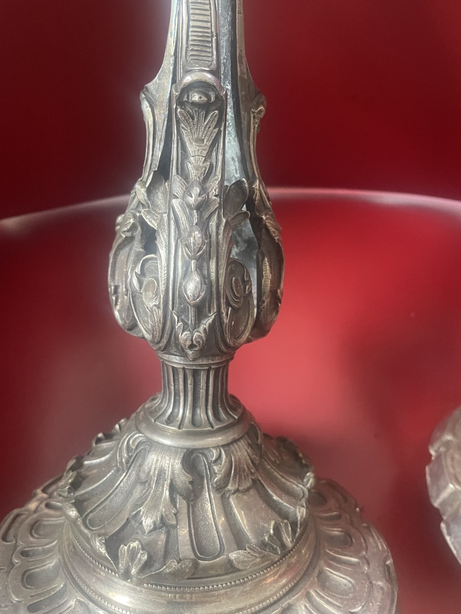 Paire de bougeoirs bronze argenté -photo-1