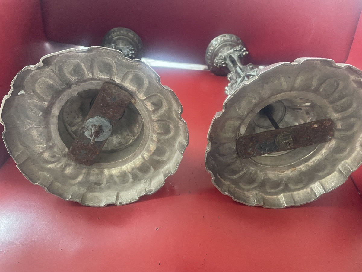 Paire de bougeoirs bronze argenté -photo-5