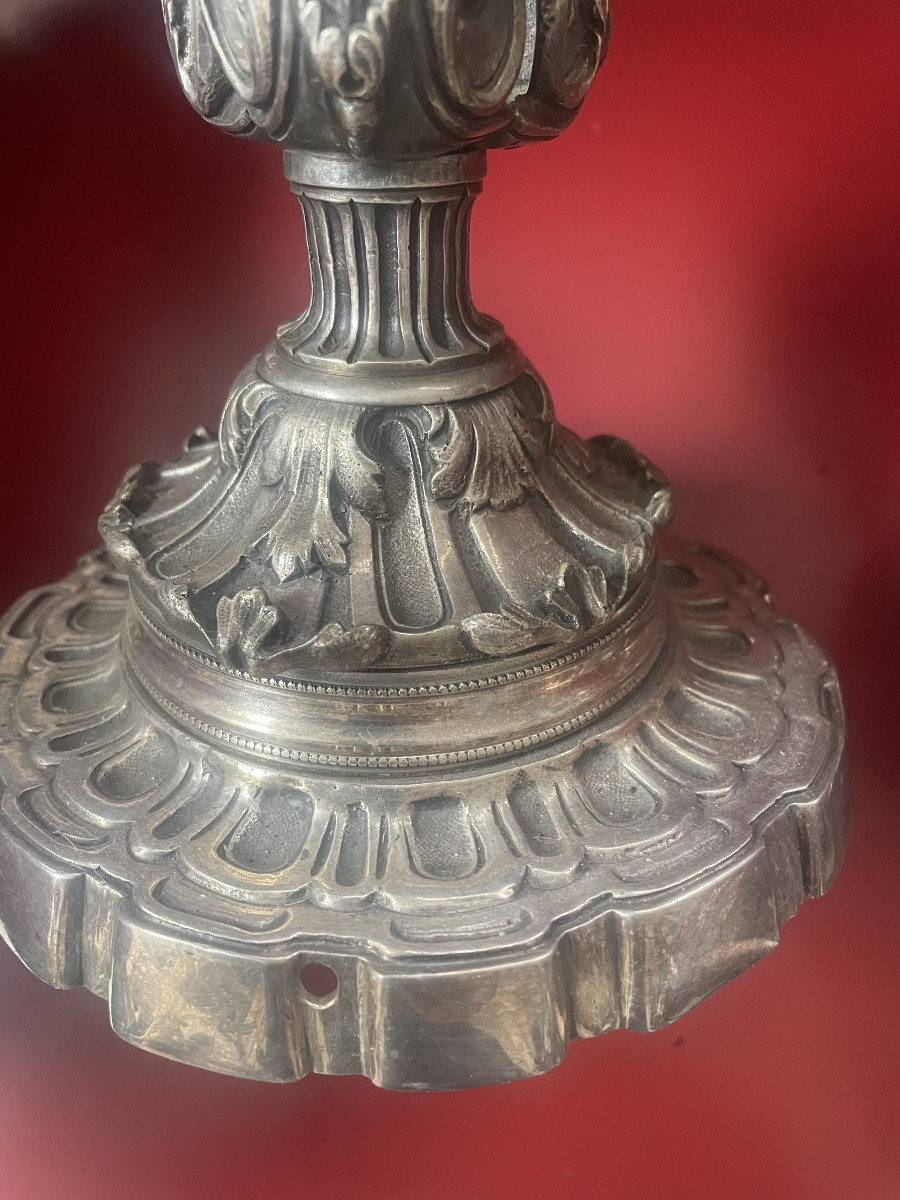 Pair Of Silvered Bronze Candlesticks 