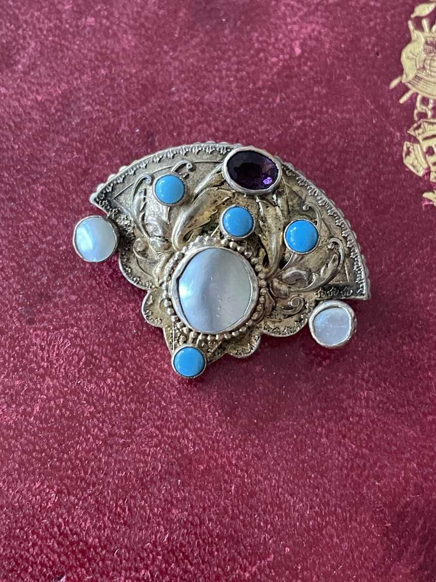 Broche turquoises et améthyste -photo-2