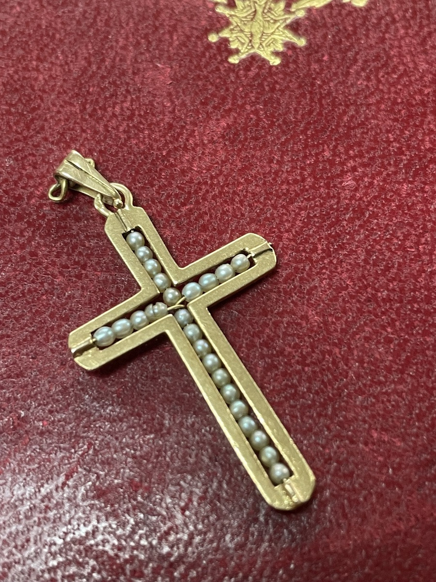 Gold Cross And XVIII Fine Pearls-photo-2