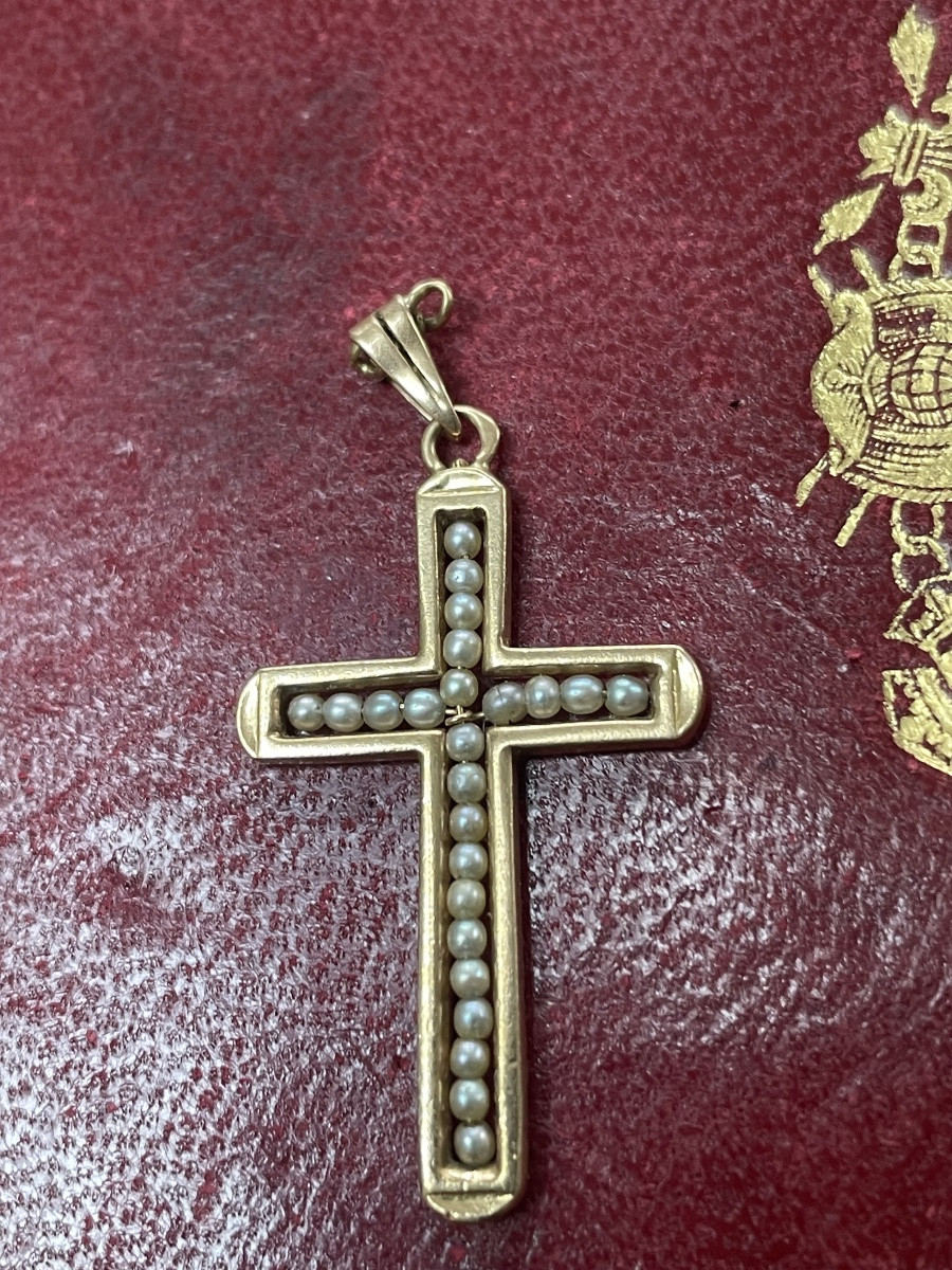 Gold Cross And XVIII Fine Pearls-photo-4