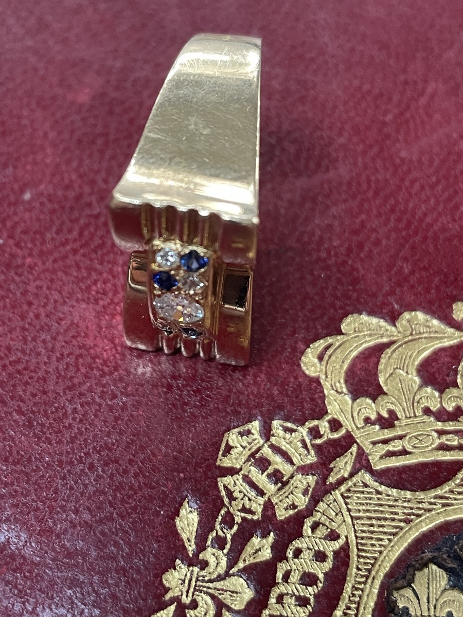 Bague tank en or ,saphirs et diamants -photo-2