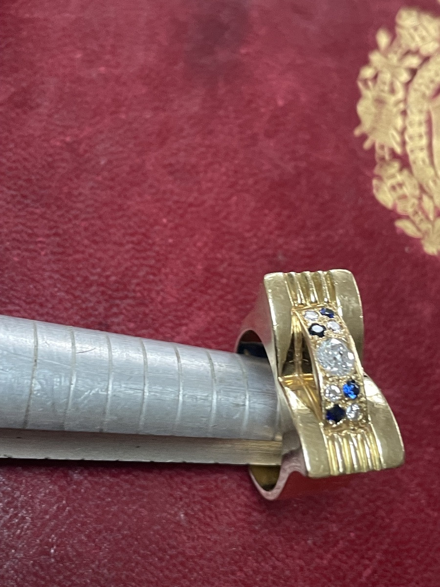 Bague tank en or ,saphirs et diamants -photo-3