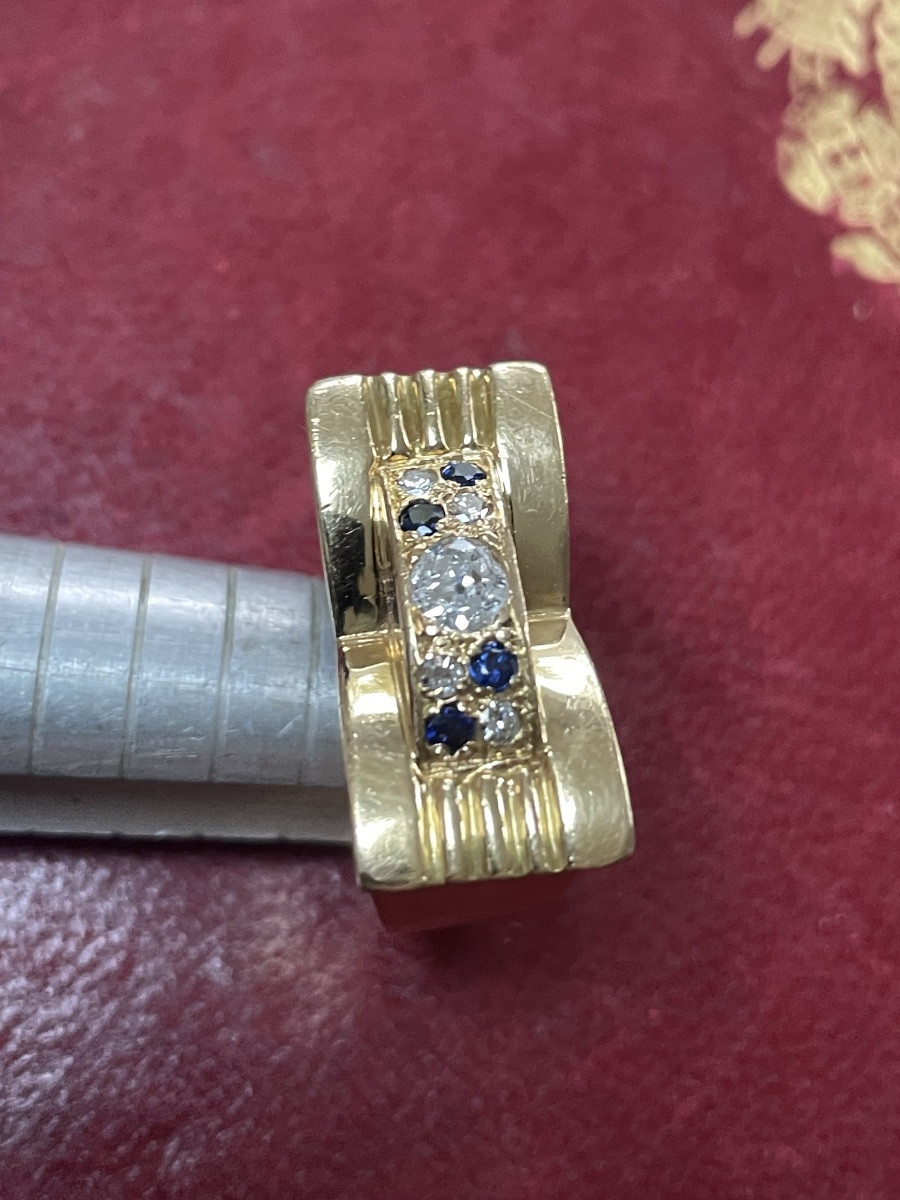 Bague tank en or ,saphirs et diamants -photo-4