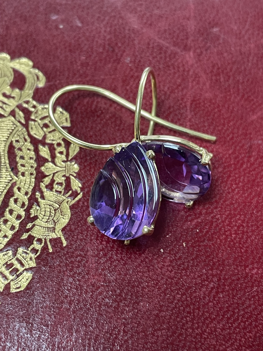 Paire boucles d’oreilles or et améthystes 