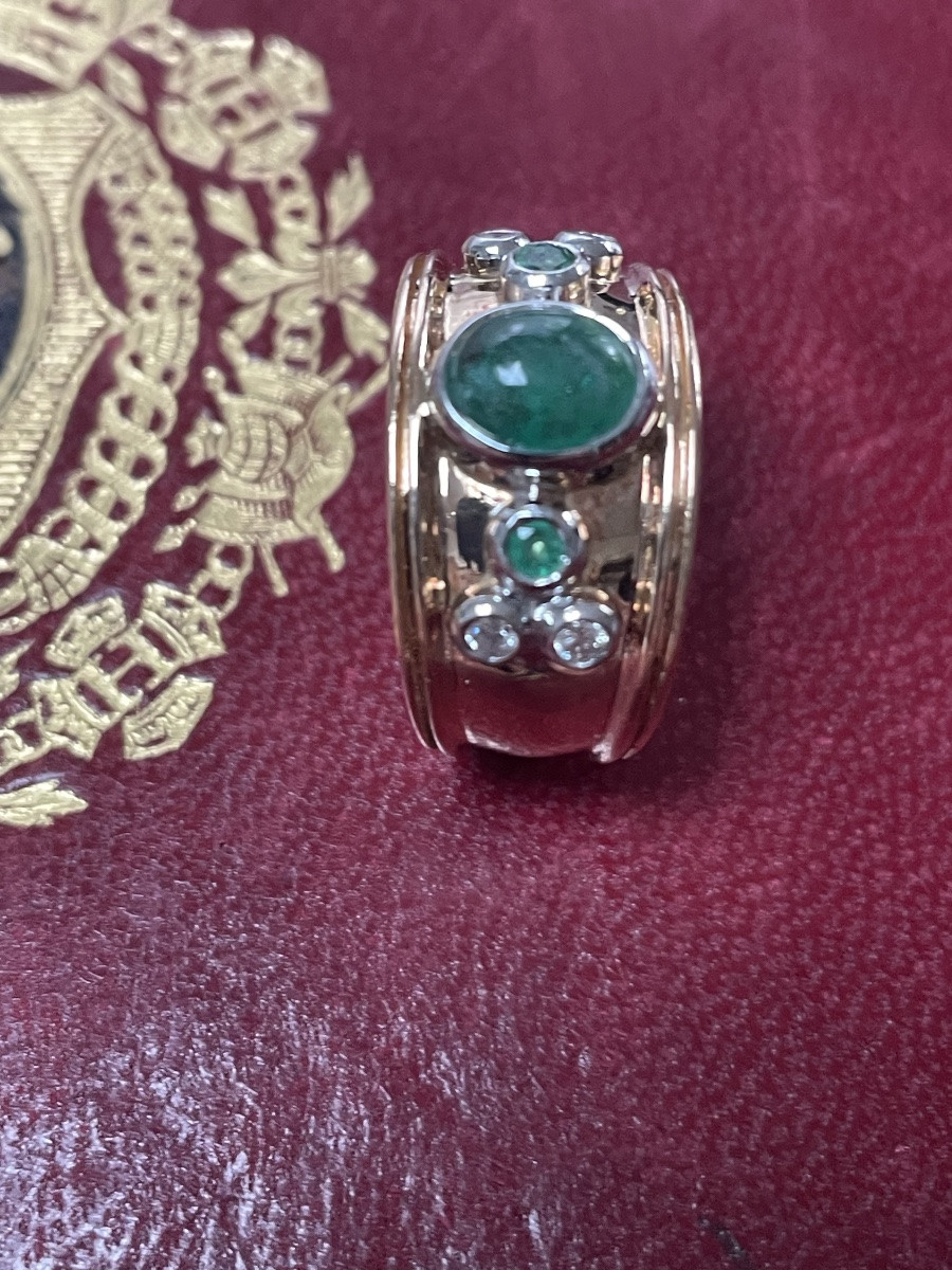 Bague or , diamants ,émeraudes -photo-3