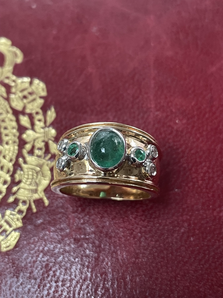 Bague or , diamants ,émeraudes -photo-4