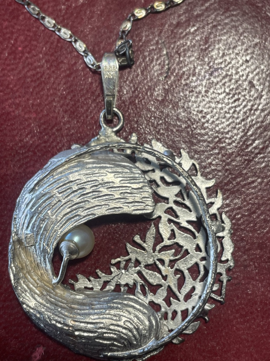 Pendentif argent la vague et perle -photo-2