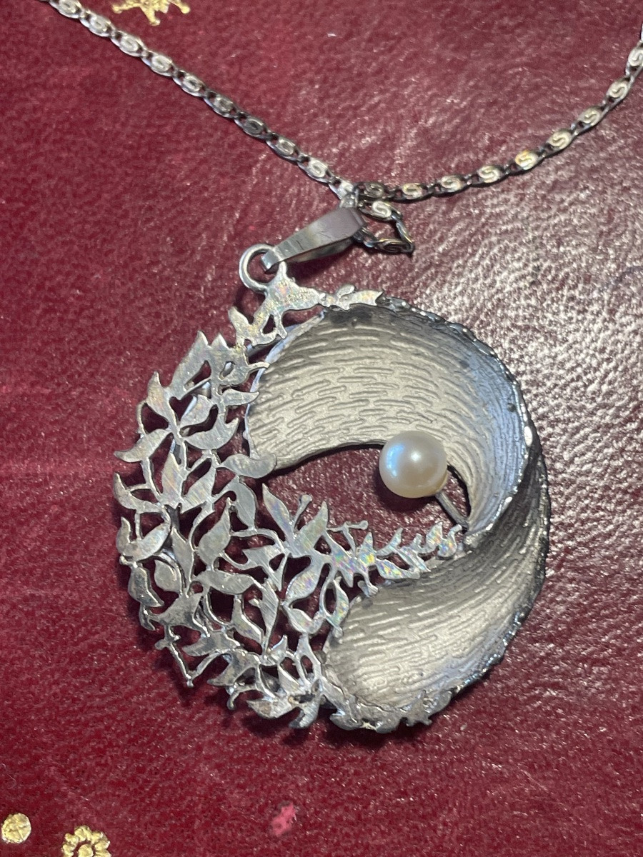 Pendentif argent la vague et perle -photo-3