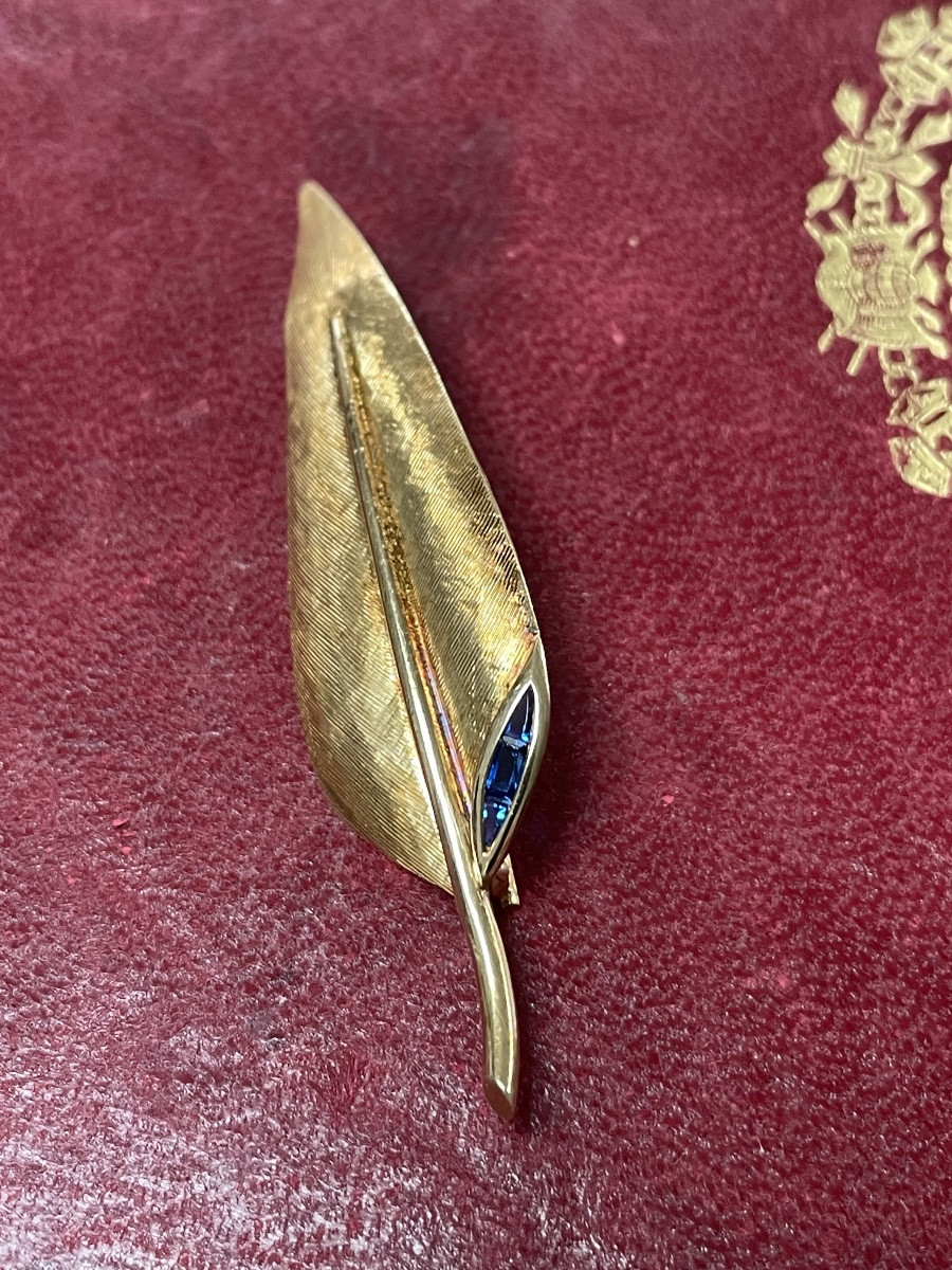 Broche feuille or et saphirs -photo-2