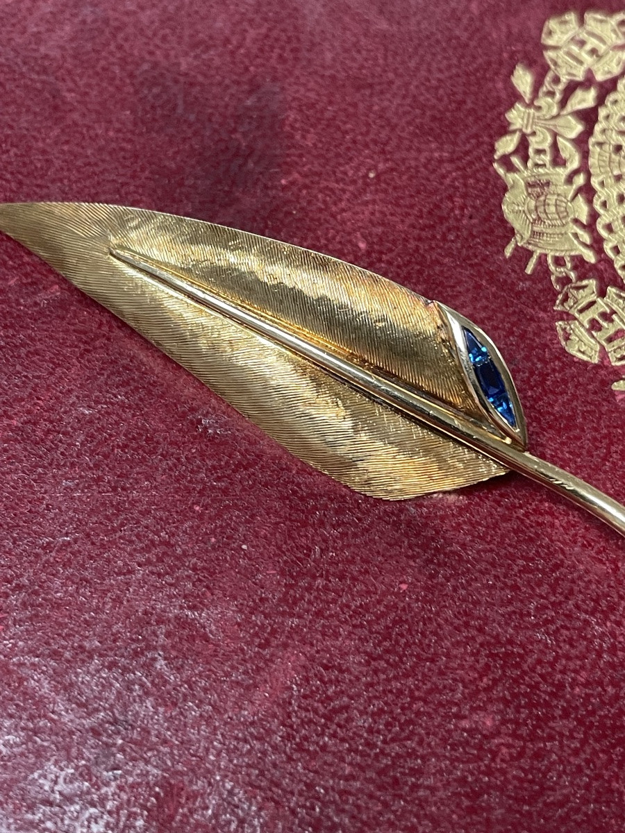Broche feuille or et saphirs -photo-3