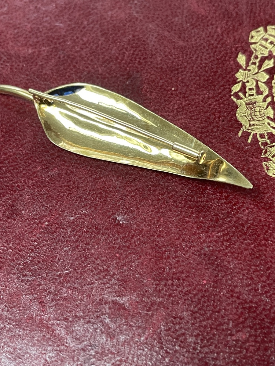 Broche feuille or et saphirs -photo-1