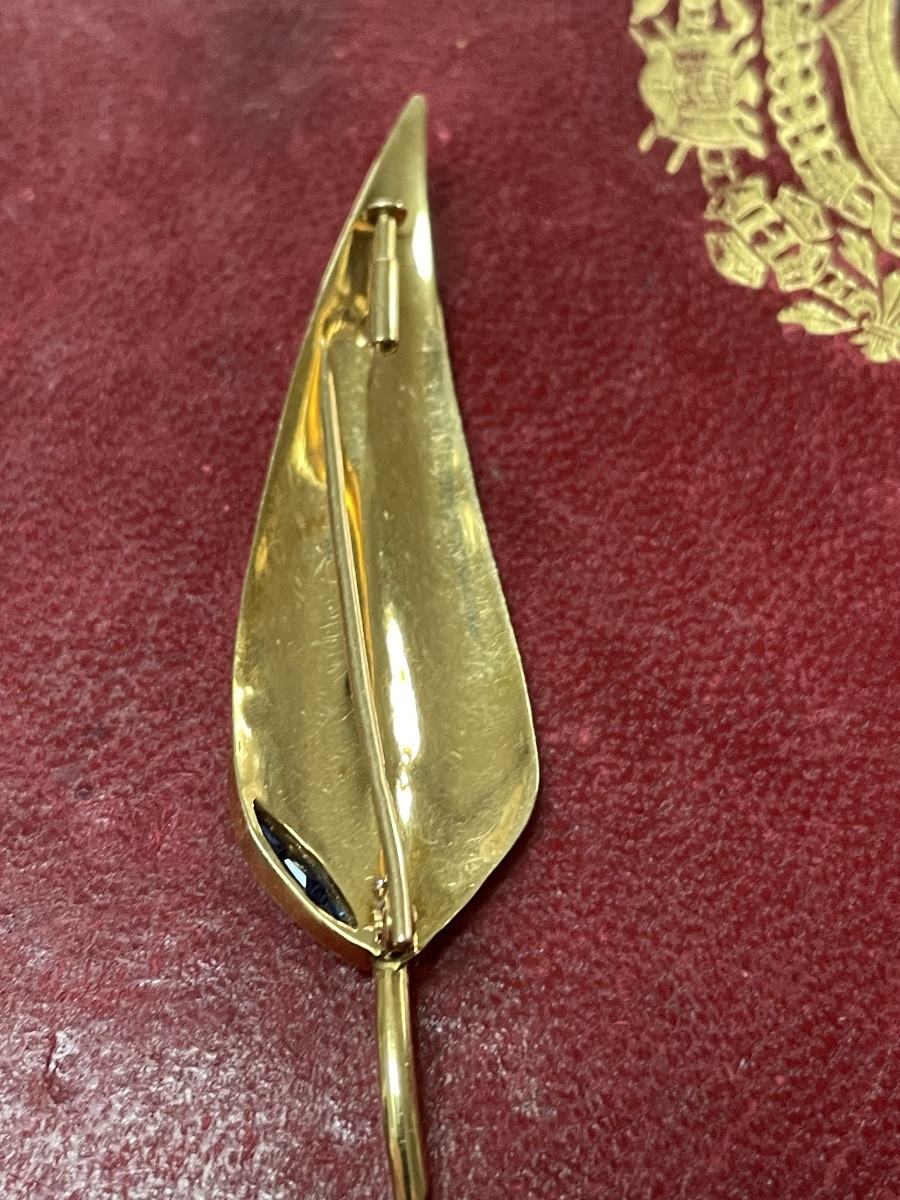 Broche feuille or et saphirs -photo-5