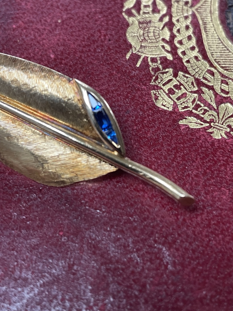 Broche feuille or et saphirs -photo-6