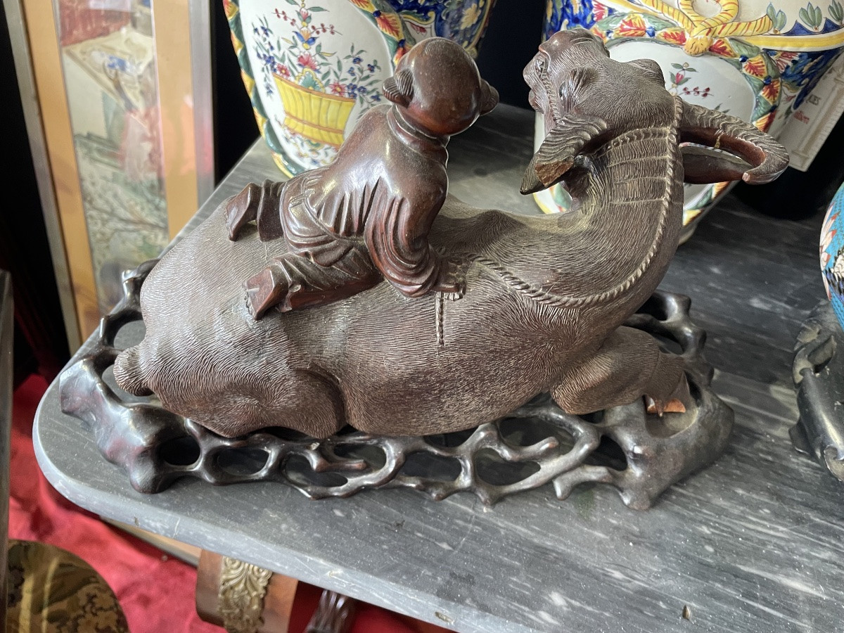 Bugle And Child Asian Woodcarving-photo-6