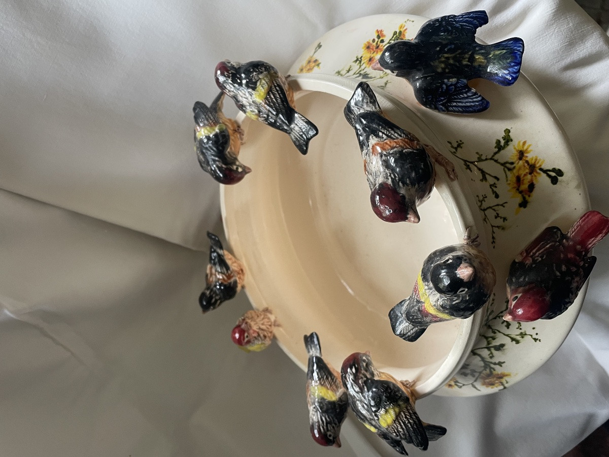 Vasque aux oiseaux faïence -photo-2