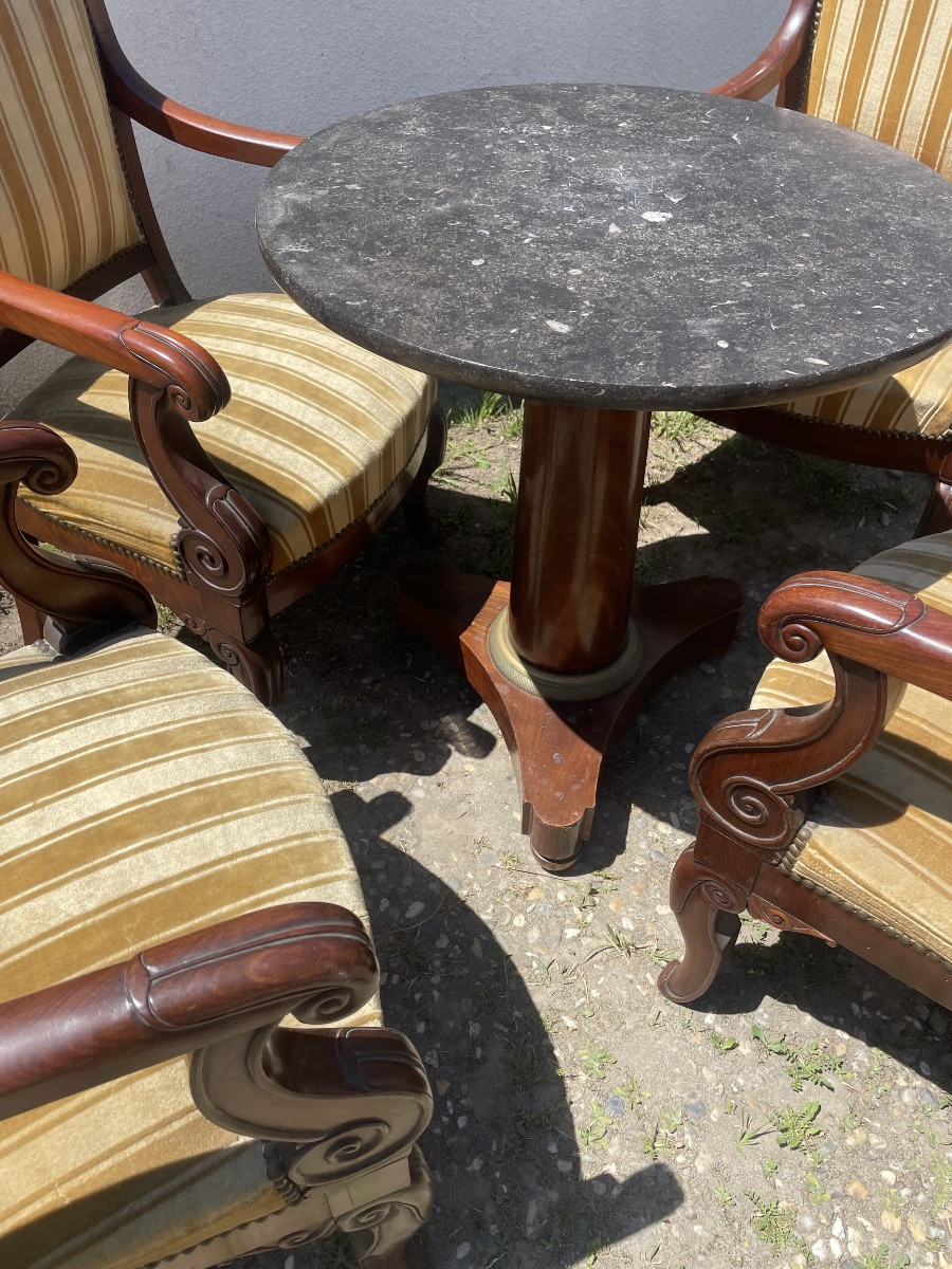 Ensemble de 4 fauteuils et guéridon empire -photo-3