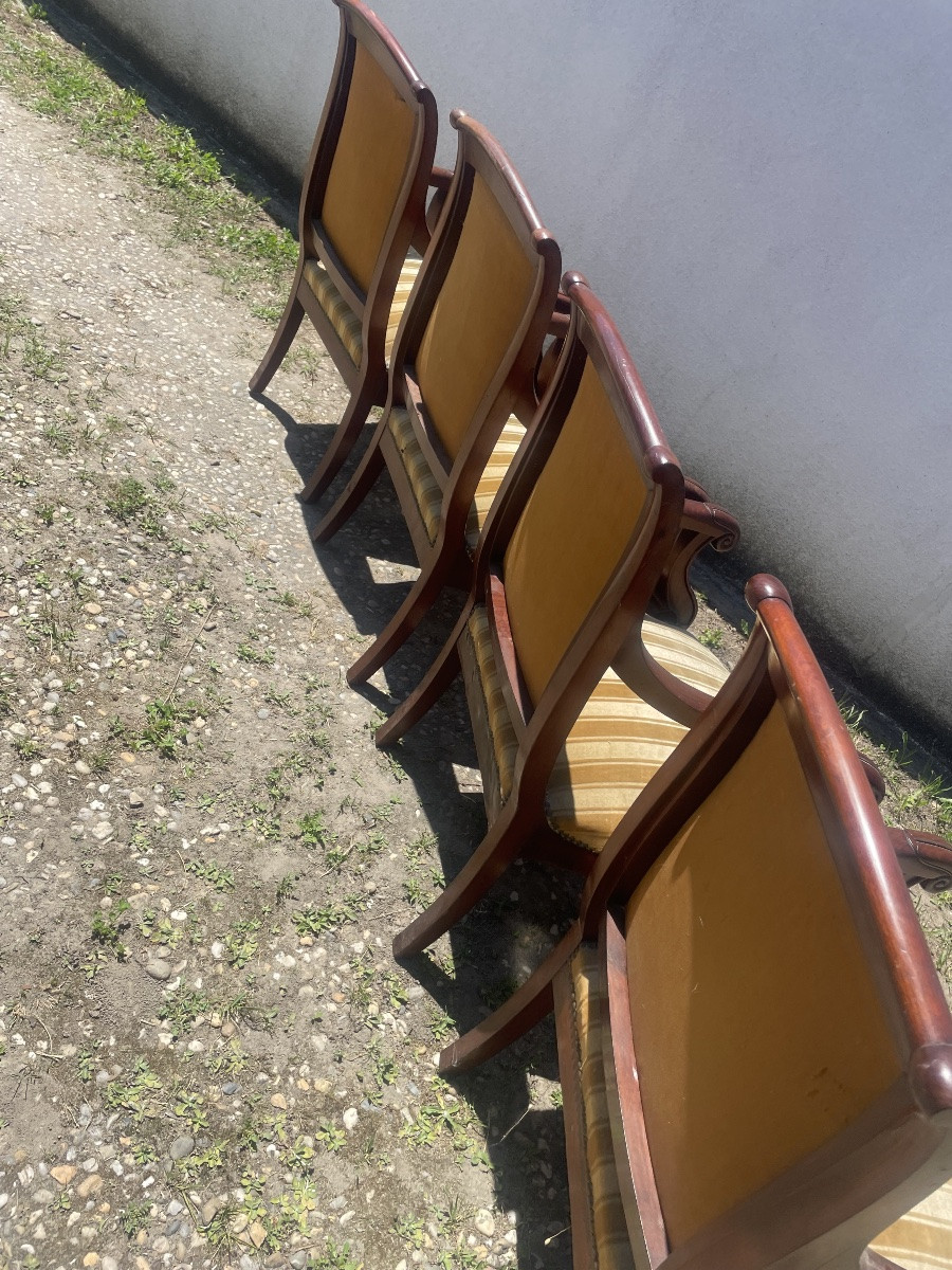 Ensemble de 4 fauteuils et guéridon empire -photo-5
